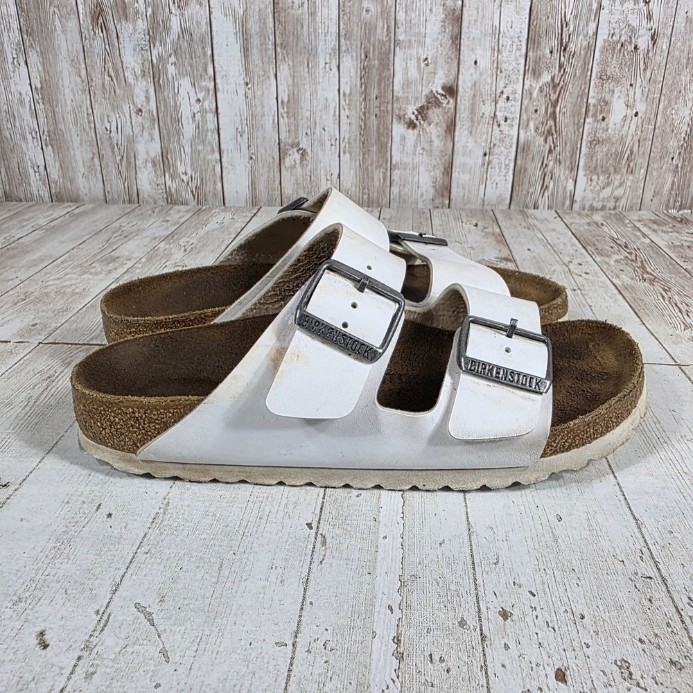 Birkenstock Arizona White Birko-Flor Sandals EU 37 US Women 6-6.5 Cork Slide